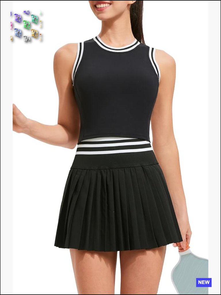 Two Piece Tennis Skirt Set High Waisted Pleated Athletic Golf Skort With Pockets